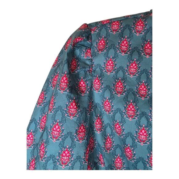 TUCKERNUCK Hyacinth House Teal Red Floral Mock Neck Maris Dress - Size Medium - Picture 8 of 13
